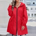 thumbnail image 7 of Fshiont Rain Jacket Women Striped Lined Hooded Lightweight Raincoat Outdoor Waterproof Windbreaker Red L, 7 of 7