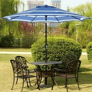 Abble Outdoor 9ft Patio Umbrella with Crank Handle and Push Button Tilt, Outdoor Market Umbrella with 8 Ribs, Blue & White Stripe