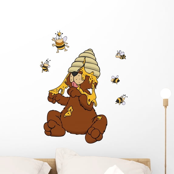 Bear Honey Bees Bees Wall Decal by Wallmonkeys Peel and Stick Graphic (24 in H x 19 in W) WM165354