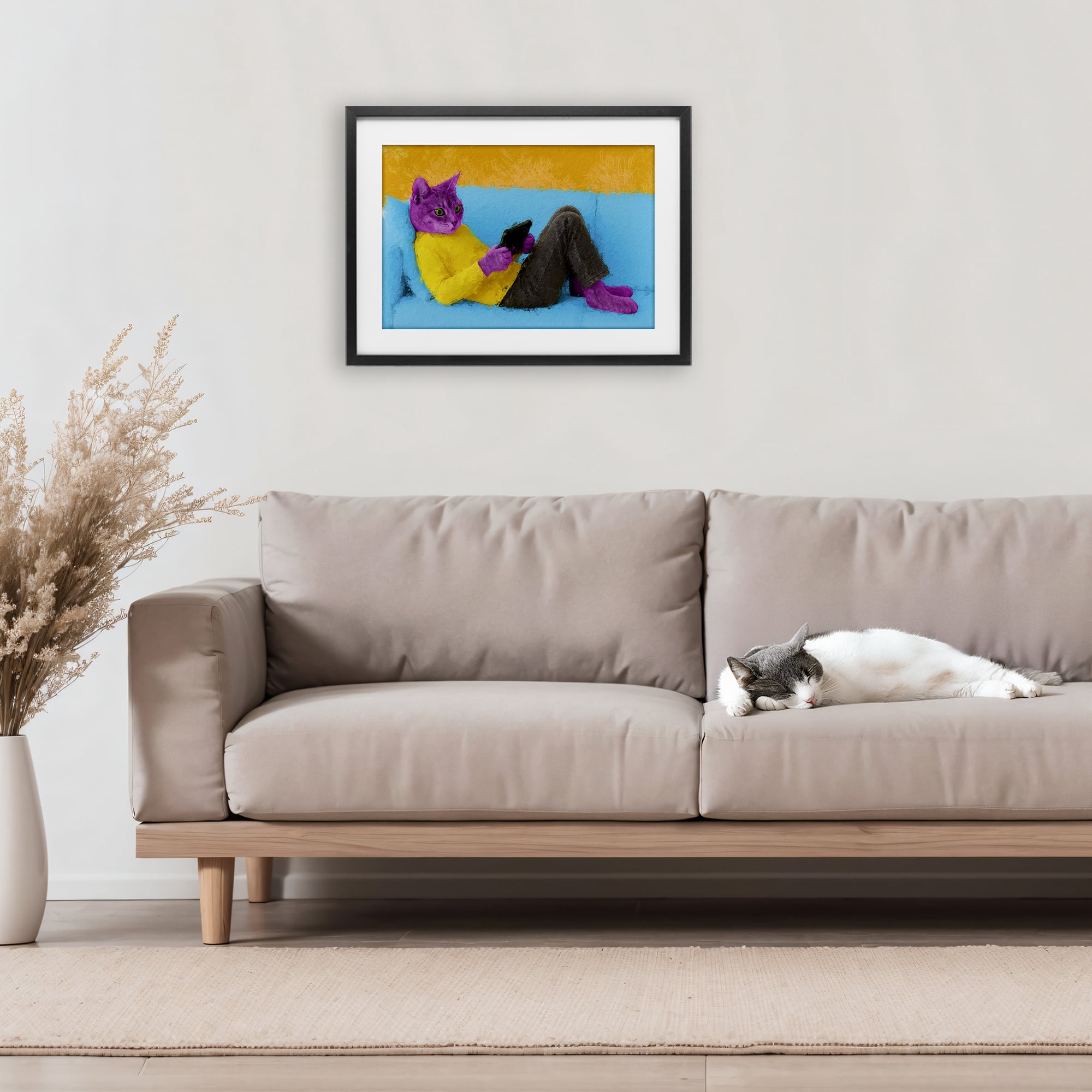 Stupell Industries Vibrant Cat Playing Game Black Framed Print Under Glass, design by Sean Parnell