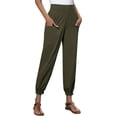 thumbnail image 1 of Pantalones palazzo de lino con cintura elástica, pierna ancha y bolsillos para mujer, 1 of 6