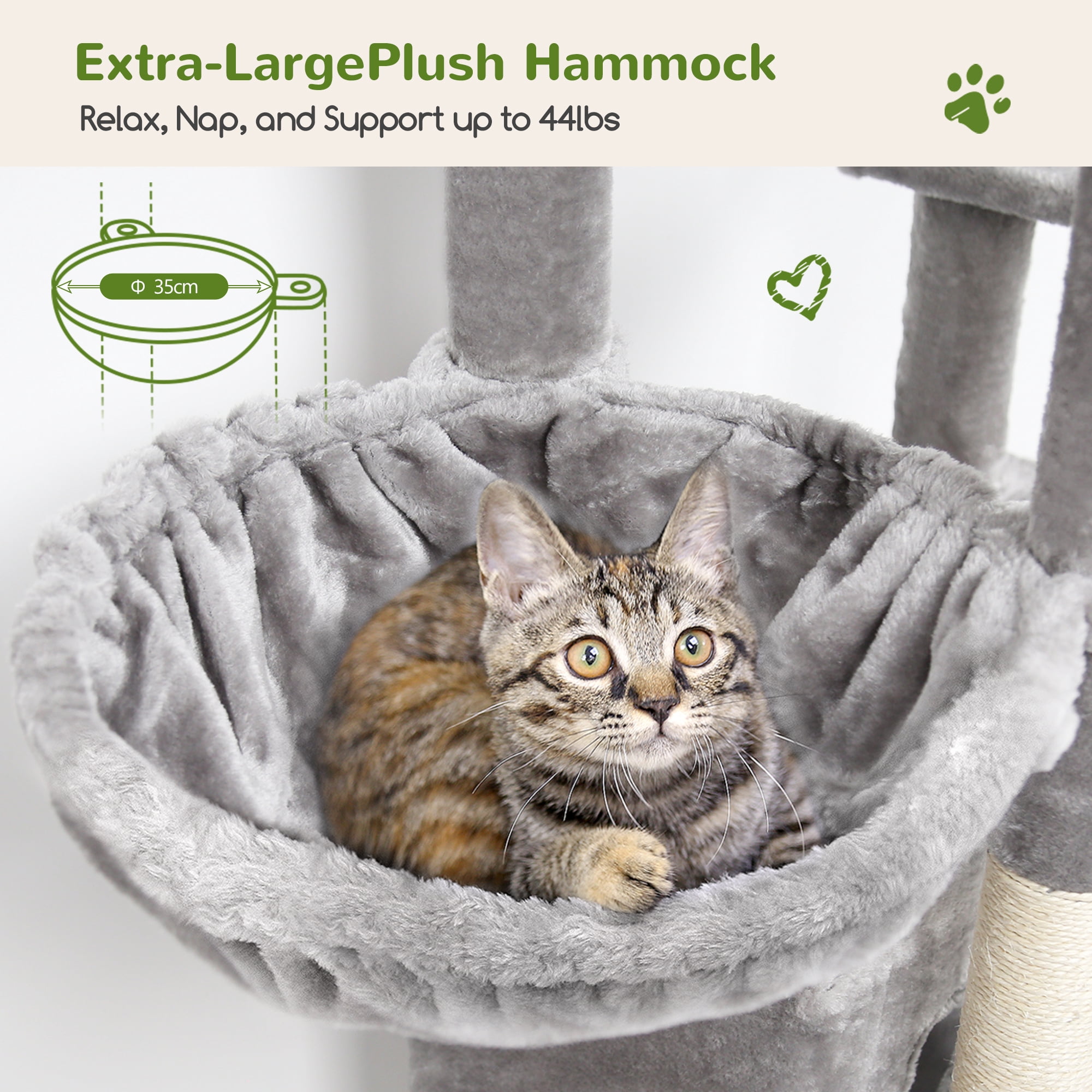 Globlazer 84" Multilevel Large Cat Tree Tower for Indoor Cats with 2 Condos, 3 Hanging Baskets & 8 Scratching Posts, Light Gray