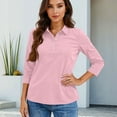 thumbnail image 5 of Women's Polo Shirt 3/4 Sleeve Tops Collared Button Down Golf Tee Casual Work T Shirt Pink XL, 5 of 5
