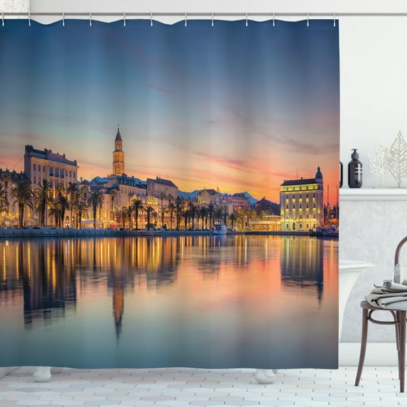 Ambesonne Croatia Shower Curtain, Romantic Sunset, 69"Wx84"L, Multicolor