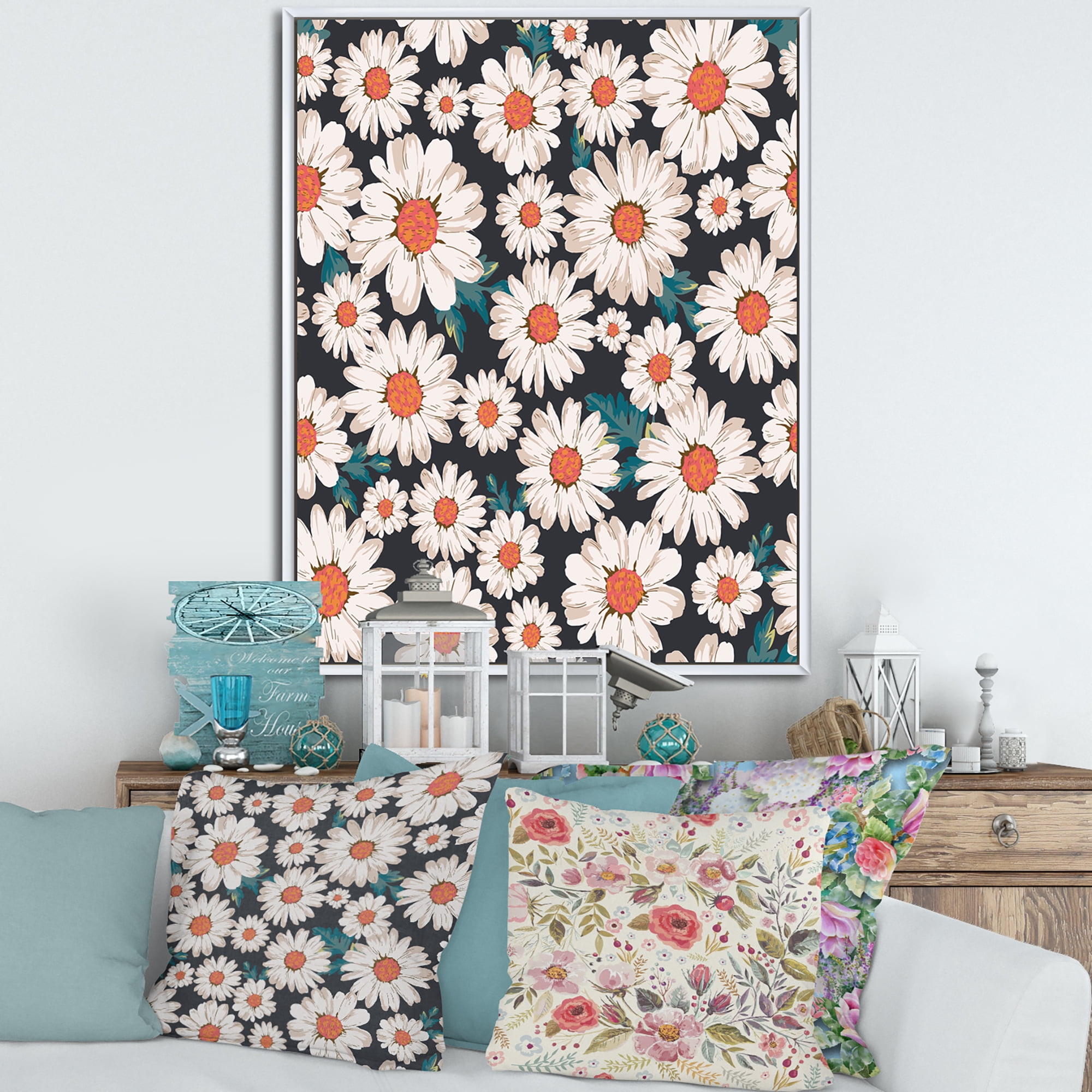 Designart 'Prolific of White Daisy Flowers' Traditional Framed Canvas Wall Art Print