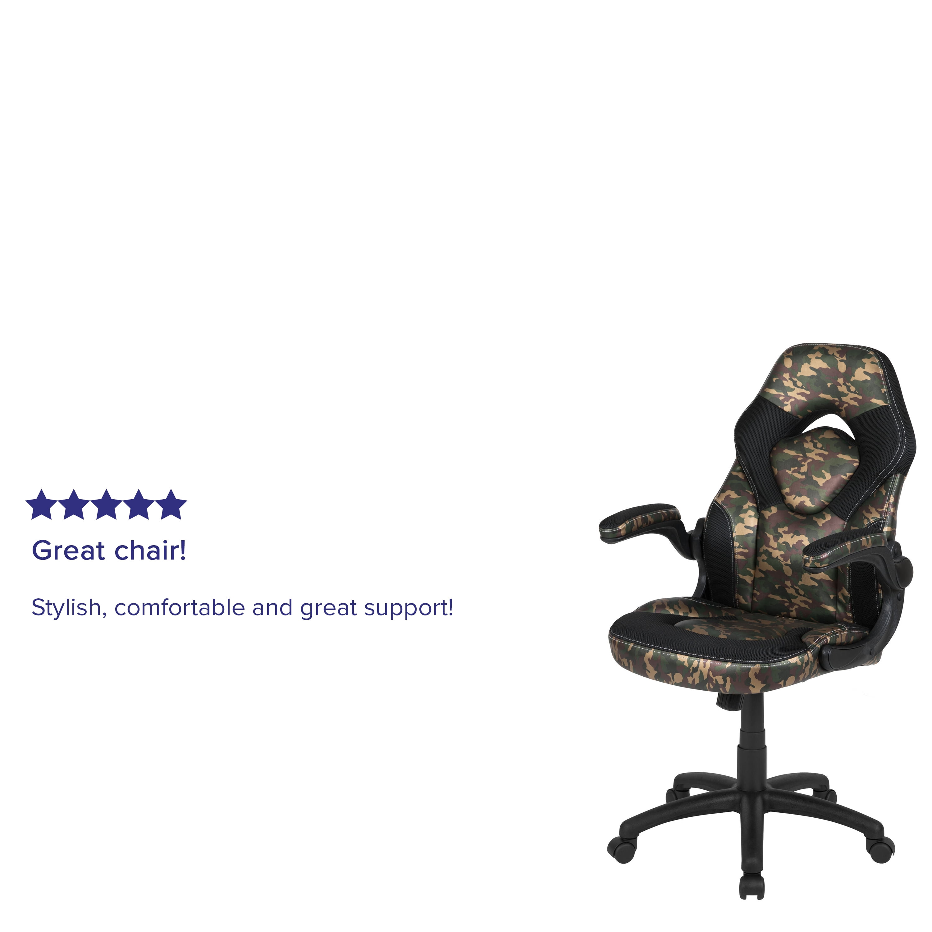 Emma + Oliver Gaming Racing PC Chair with Flip-up Arms, Camouflage/Black LeatherSoft