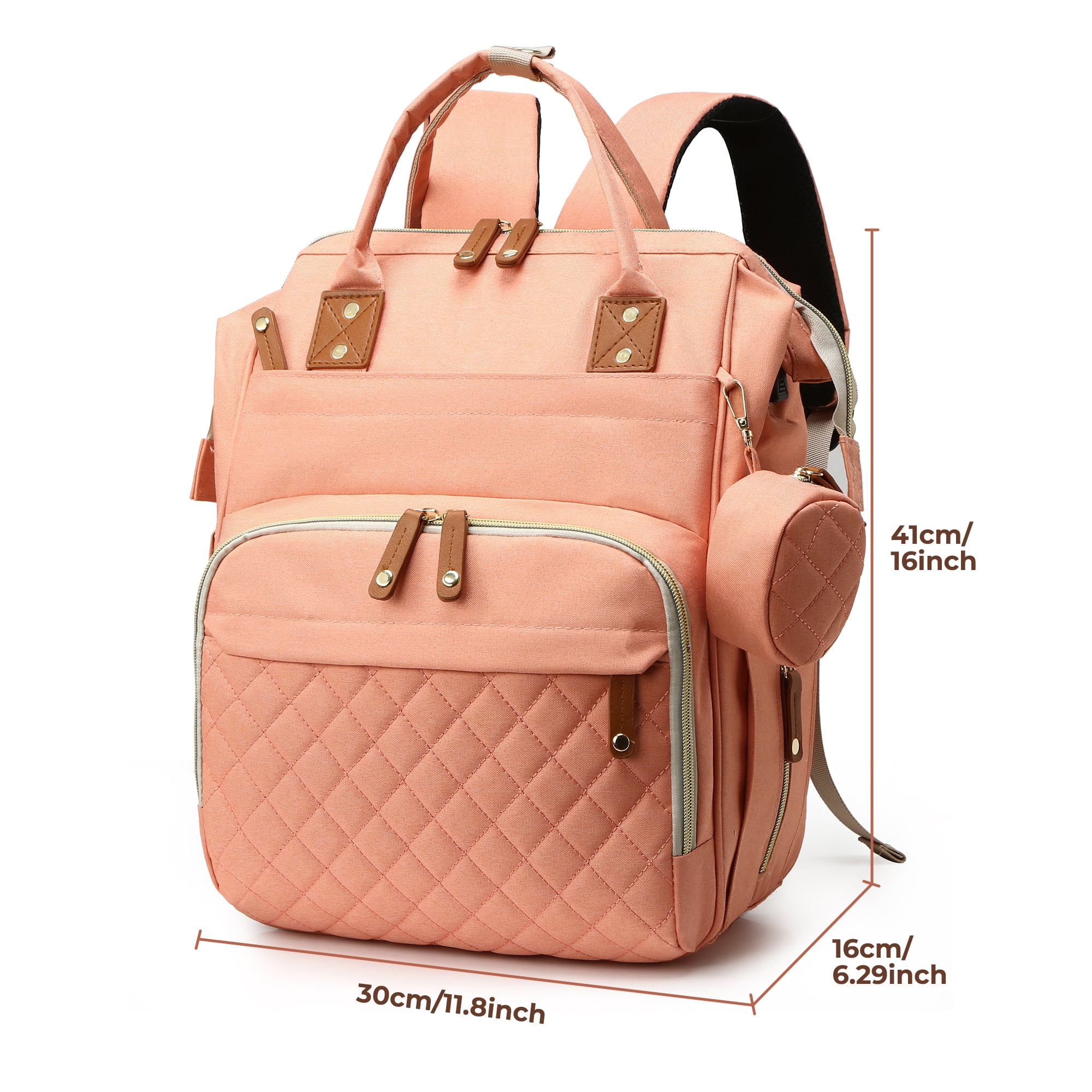 DERSTUEWE Diaper Bag Backpack for Moms – Large Capacity Waterproof Baby Bag with USB Port, Insulated Bottle Pockets & Stroller Straps， Pink