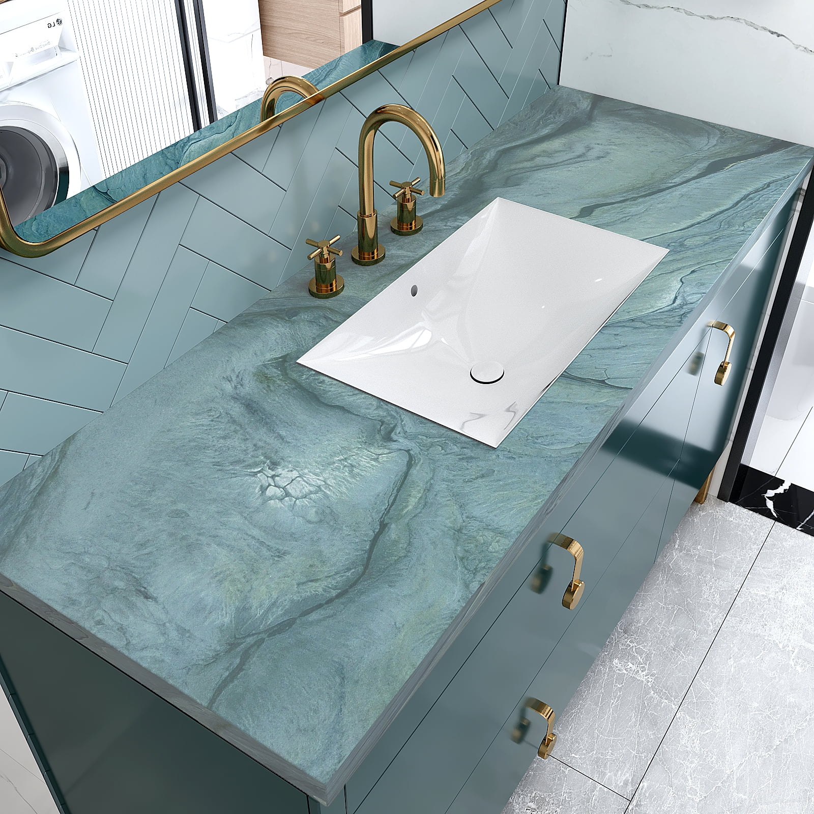 VEELIKE 15.7''x354'' Blue Marble Contact Paper for Countertops Waterproof Peel and Stick Blue Marble Contact Paper for Kitchen Self Adhesive Marble Wallpaper Vinyl Roll for Bathroom Backsplash