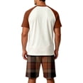 thumbnail image 4 of OIOLOYJM Mens Pajama Set Summer Casual Cotton Plaid Breathable Pjs Sleepwear Soft Comfy Raglan Short Sleeve Sleep Set With Pockets Brown L, 4 of 5