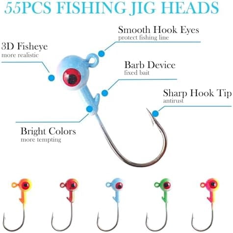 135 PCS Crappie Lures Kit - Crappie Jig Heads Fishing Hooks for Soft Plastic Lures for Trout Bass Walleye Bluegill Perch Catfish