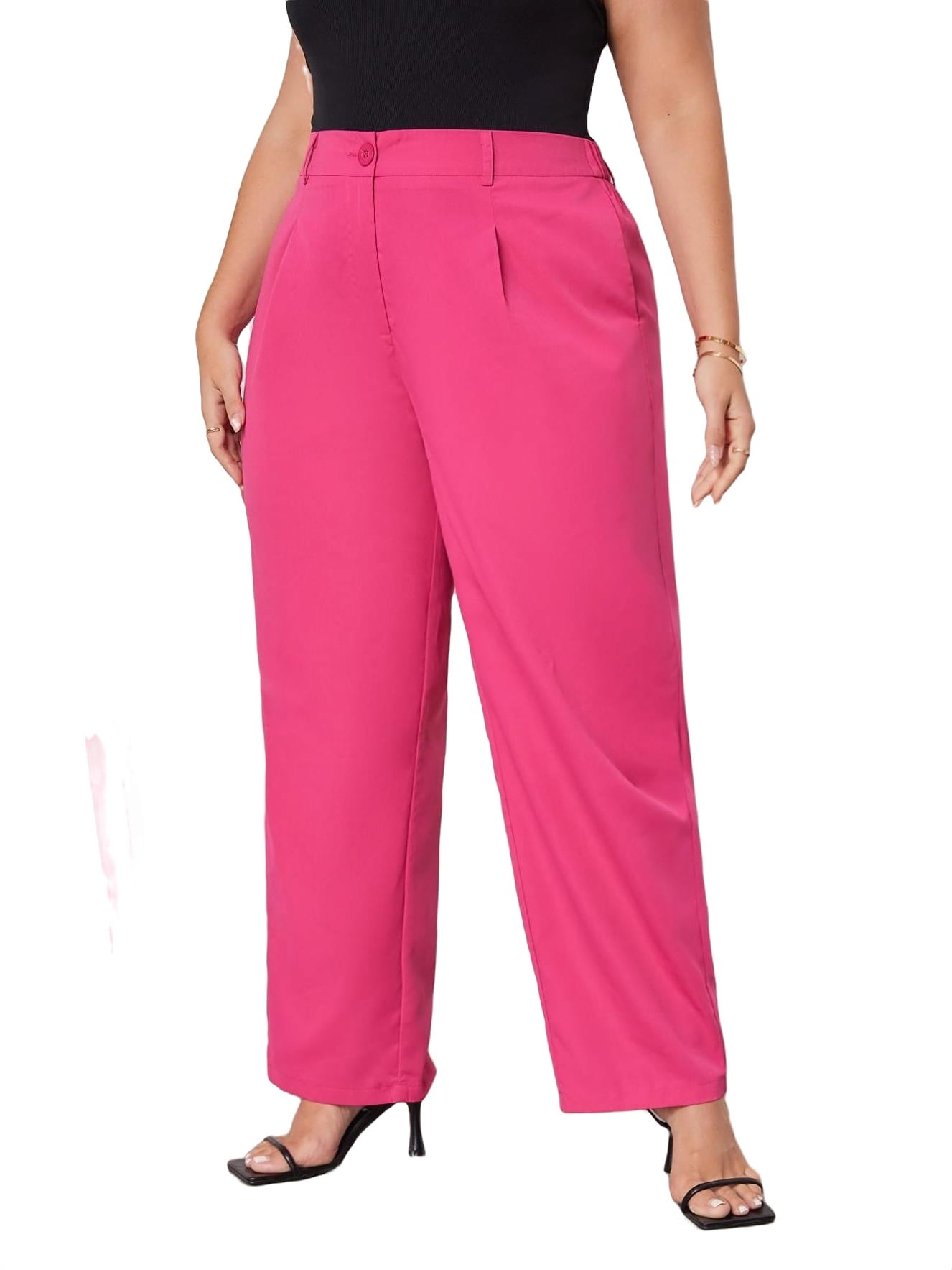 Elegant Solid Straight Leg Hot Pink Plus Size Pants (Women's) - Walmart.com