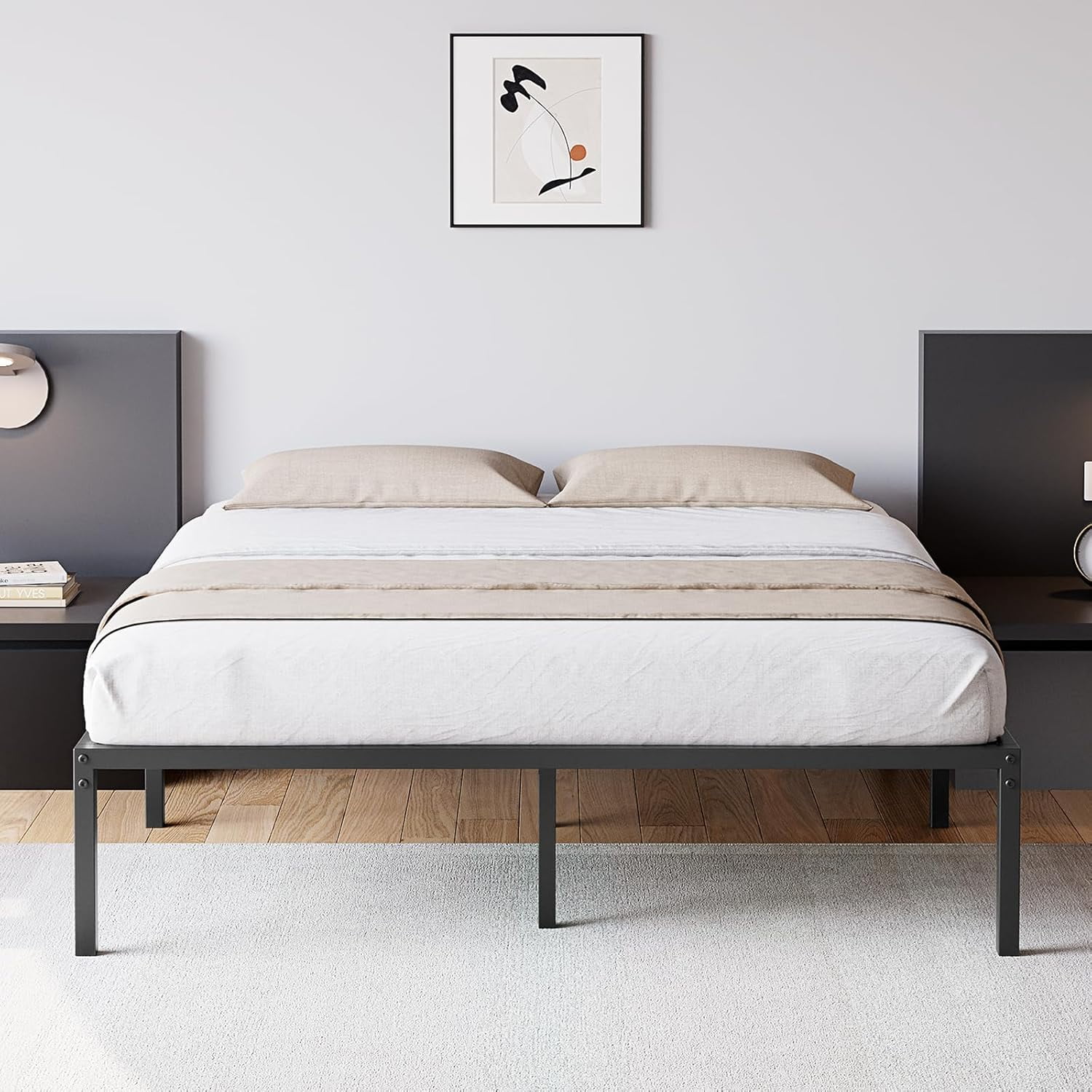 Acekid Queen Size Metal Bed Frame with Under Bed Storage, Heavy Duty Steel Slat Support, No Box Spring Needed, Easy Assembly, Noise Free, 16 Inch Heigh