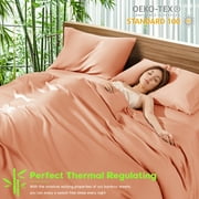 Sonoro Kate Luxury Cooling Bamboo Bed Sheet Set - Deep Pockets - 4 Piece, King, Coral