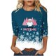thumbnail image 1 of Camisetas de Navidad para Mujeres, 3/4 Manga Cuello Redondo Blusa con Estampado de Vacaciones, Top de Moda Casual, 1 of 5