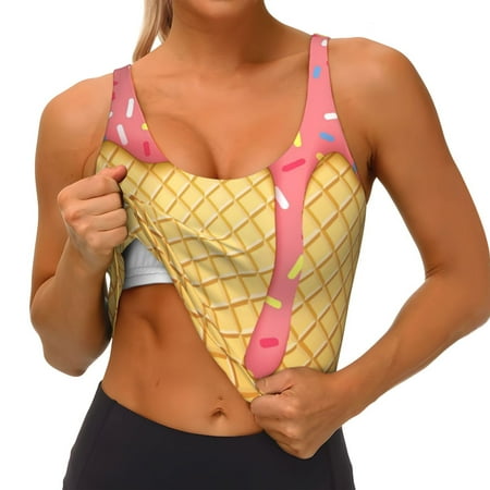 Qokaie Pattern Womens Scoop Neck Sports Bra Breathable Workout Vest Padded U Back Medium Impact Fitness Gym Yoga Bra Workout Crop Top