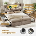 thumbnail image 6 of Farmhouse Queen Size Bed Frame with Bookcase Headboard, Wood Platform Bed with LED Lights & 4 Drawers, No Box Spring Needed, Grey, 6 of 6