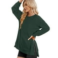 thumbnail image 7 of DeHolifer Women's Tops Long Sleeve Solid Round Neck Vent Split Zipper Pullover Tops Loose Casual Fall Blouse Army Green S, 7 of 7