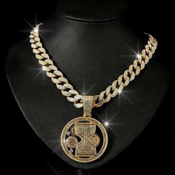 Men Women Hip Hop Hourglass Pendant Necklace 15mm Crystal Cuban Chain Iced Out Bling Necklaces Fashion Charm Jewelry
