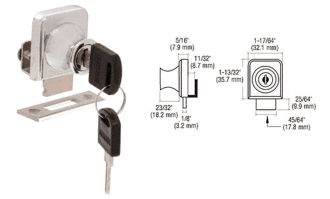 CRL LK43 Brushed Nickel Lock for 1/4" Cabinet Glass Door - Randomly Keyed