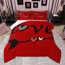 Manfei Valentine's Day 3 Pieces Queen Comforter Set for Boys Girls,Love Heart Print Ultra Soft Bedding Sets,Dreamy Princess Bedding Comforter Set,Super Cozy Room Decor,Reversible