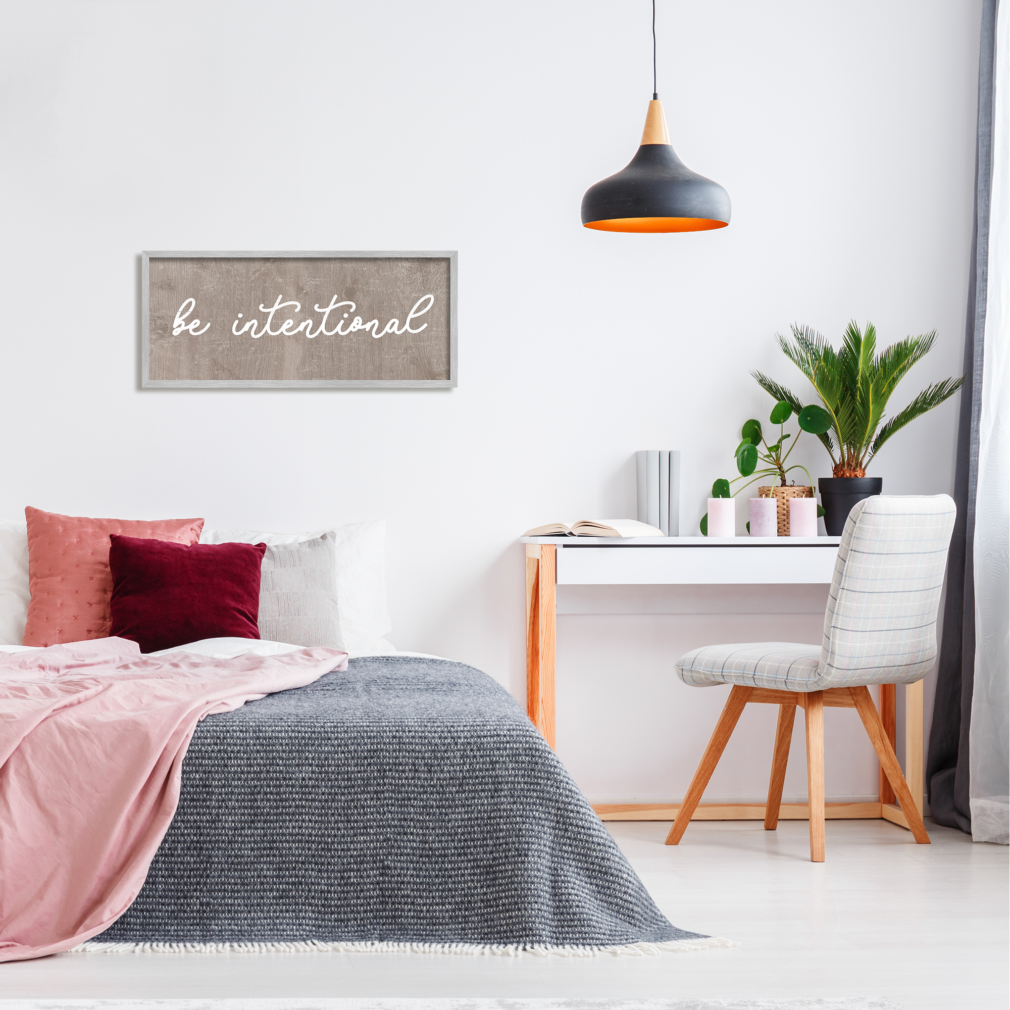 Stupell Be Intentional Rustic Phrase Inspirational Painting Gray Framed Art Print Wall Art