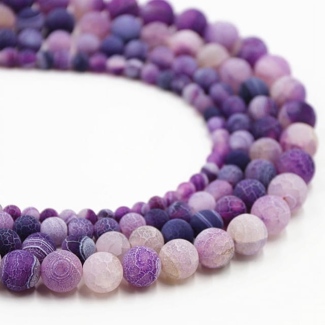 Granjero Gordo Juego de 2 piezas de cuentas de piedra natural desgastada de color púrpura, pulsera de cuentas hecha a mano, accesorios de collar de 12 mm