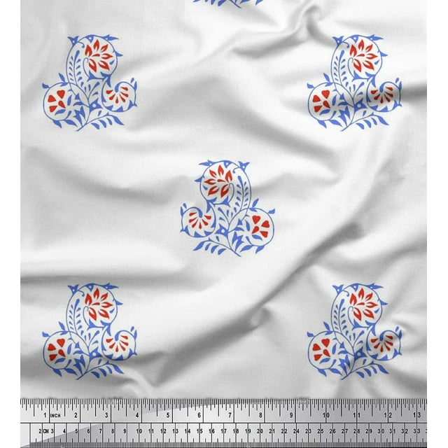 Soimoi Rayon Fabric Leaves & Floral Block Decor Fabric Printed Yard 56 Inch Wide
