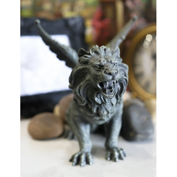 Ebros Gothic Winged Aslan Roaring Lion Battle War Cry Gargoyle Figurine 7"H