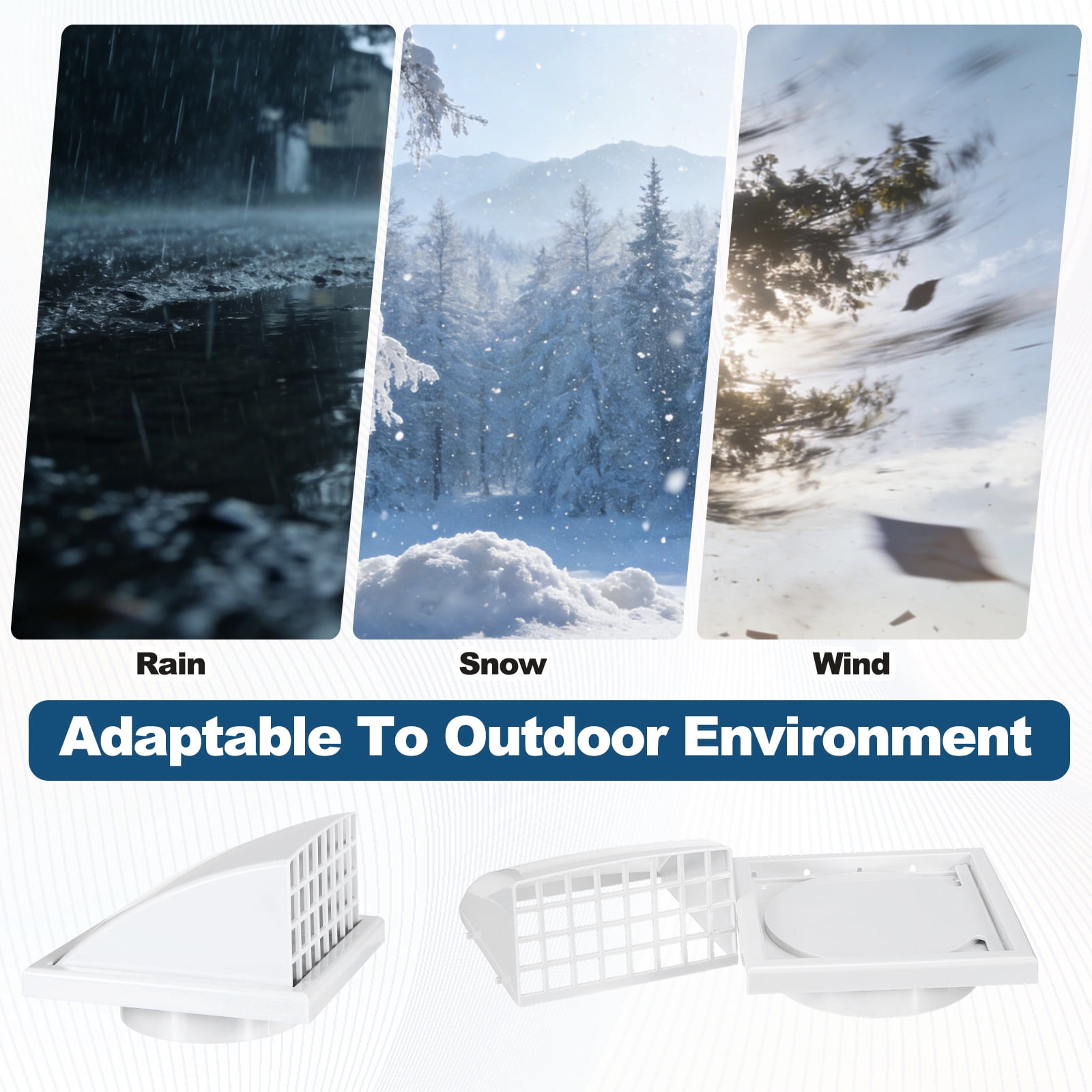 Uxcell Dryer Vent Cover  (5" OD)  - Exterior Wall Air Vent Covers ABS Plastic Weatherproof Protection Hood with Backdraft Damper for Kitchen/Bathroom/Garage/Outdoor, White
