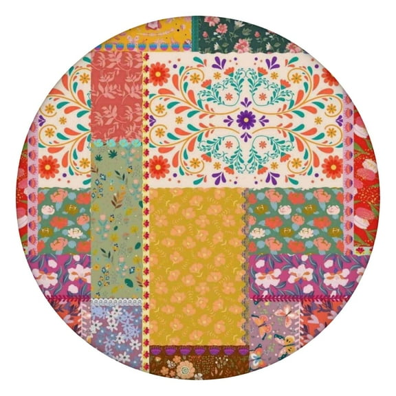 Pioneer Flower Floral Print Pattern Round Fitted Tablecloth with Elastic Edge,Dining Table Cover Waterproof,Outdoor Round Tablecloth for Camping,Dining,Indoor and Outdoor