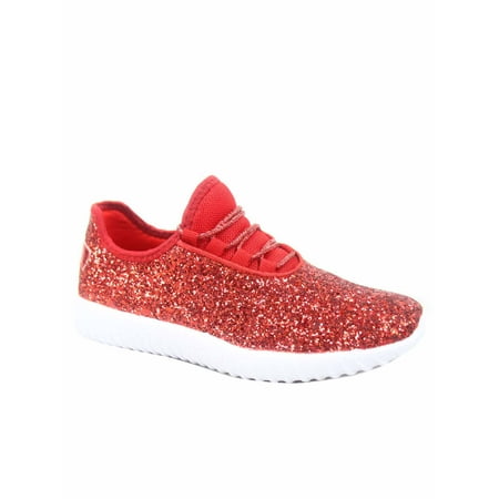 

Remy-18 Women s Fashion Flat Glitter Light weight Lace Up Rubber Running Athletic Shoes