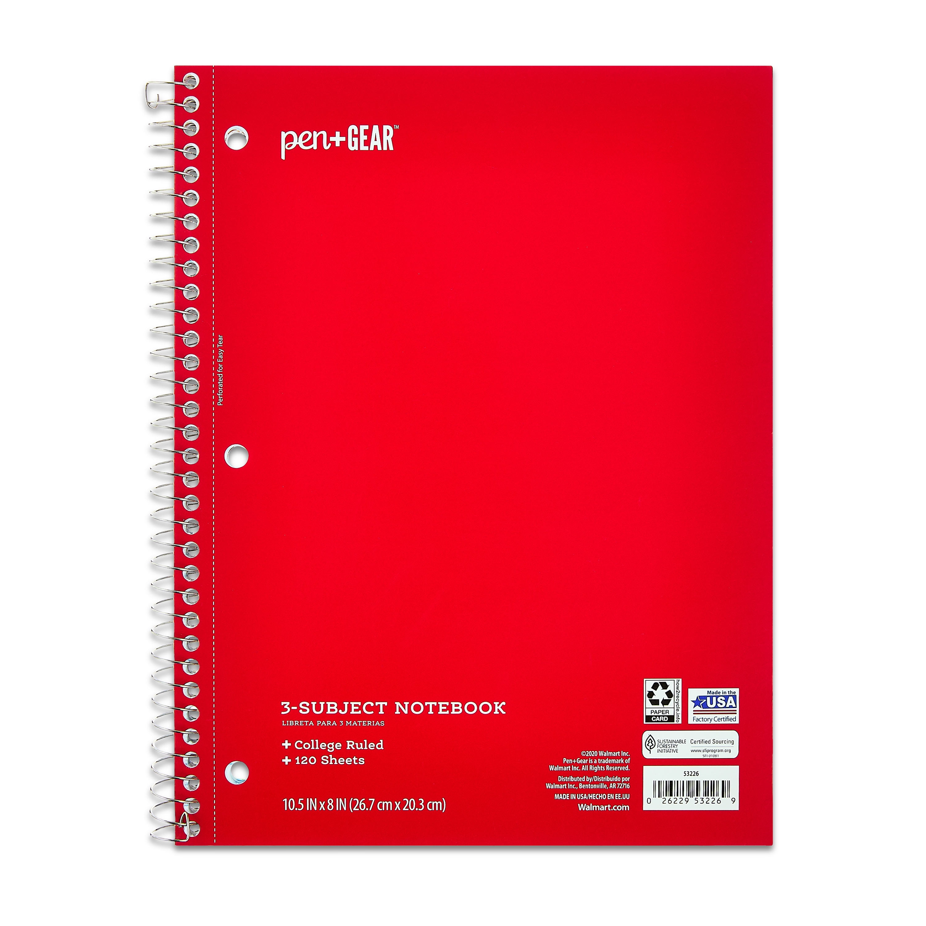 Pen+Gear Wide Ruled 1-Subject Wirebound Notebook, 8 in x 10.5 in