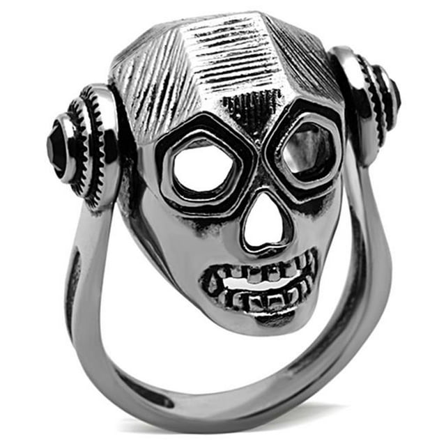 High Polished No Plating Stainless Steel Ring with Top Grade Crystal, Jet - Size 9