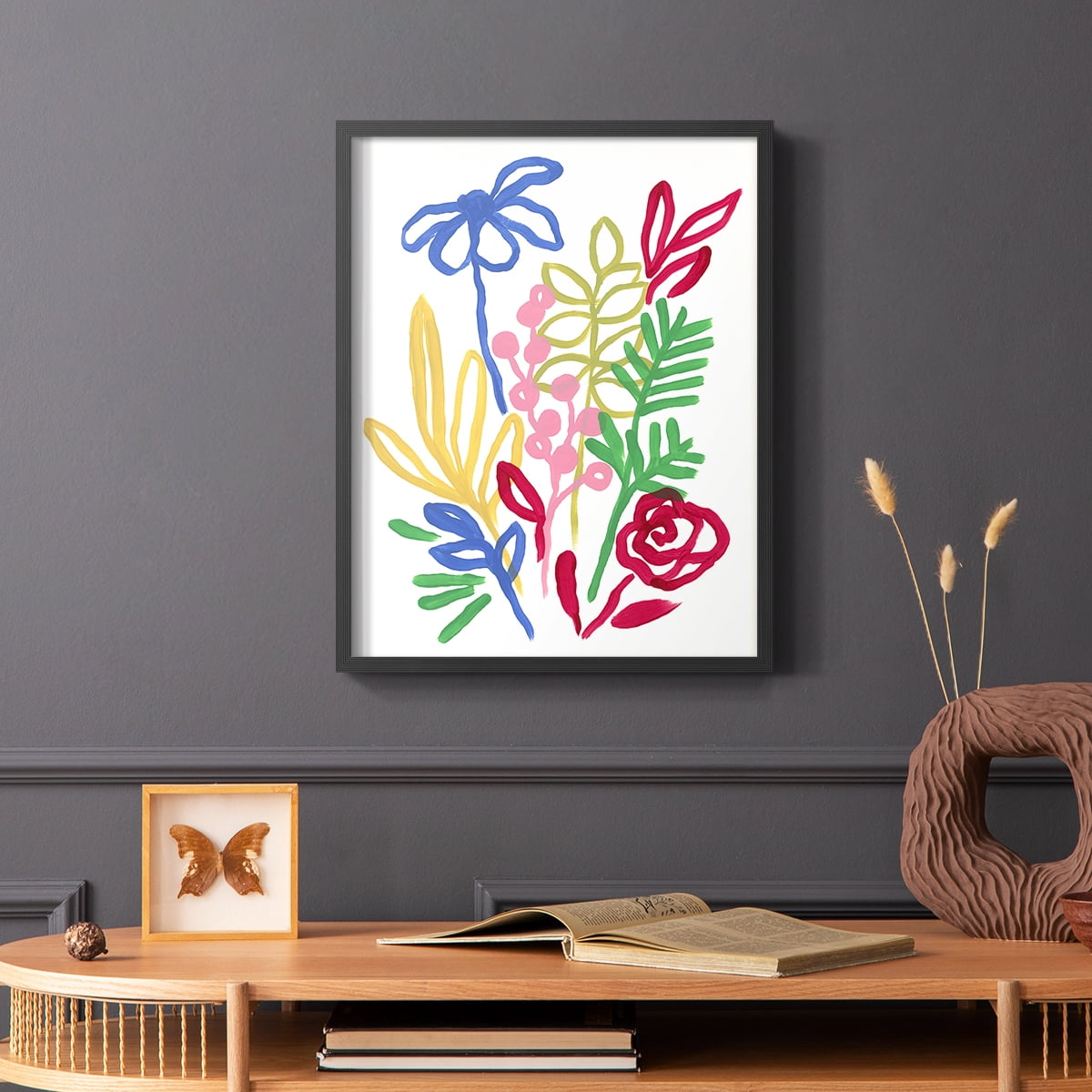 Bold Brushstroke Blooms I Framed Print in Black Solid Wood Framed Print No Nail Hanging