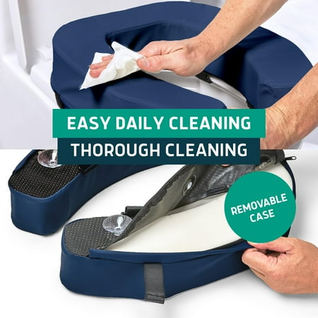 Lunderg Toilet Seat Riser for Seniors - Adds 3 inches. Universal Fit - Raised Toilet Seat Cushion with High-Density Foam for enhanced Comfort & Elevation. Easy to Clean. Post-Surgery Must have (Blue)