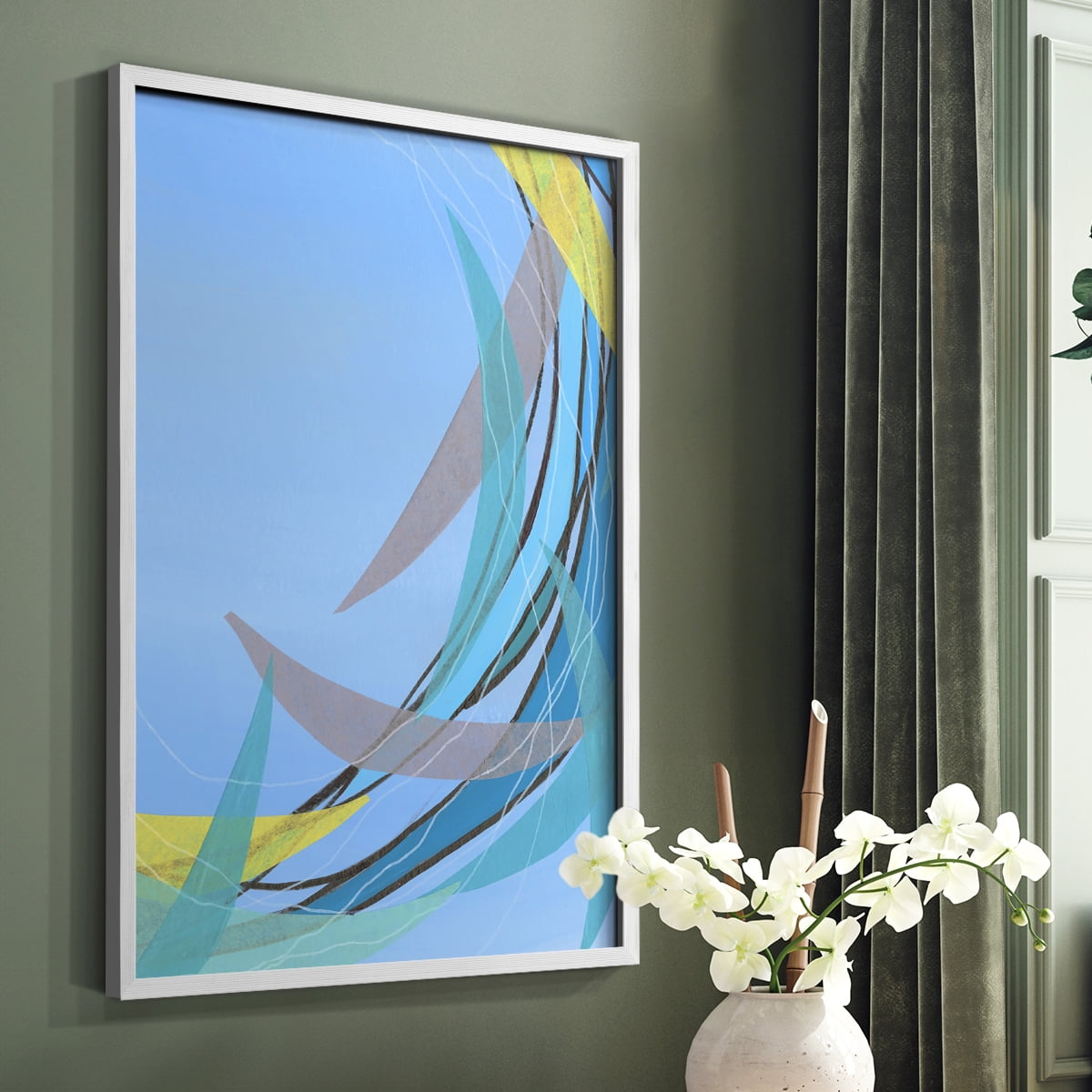 Circulating Flow II Framed Print in White Solid Wood Framed Print No Nail Hanging