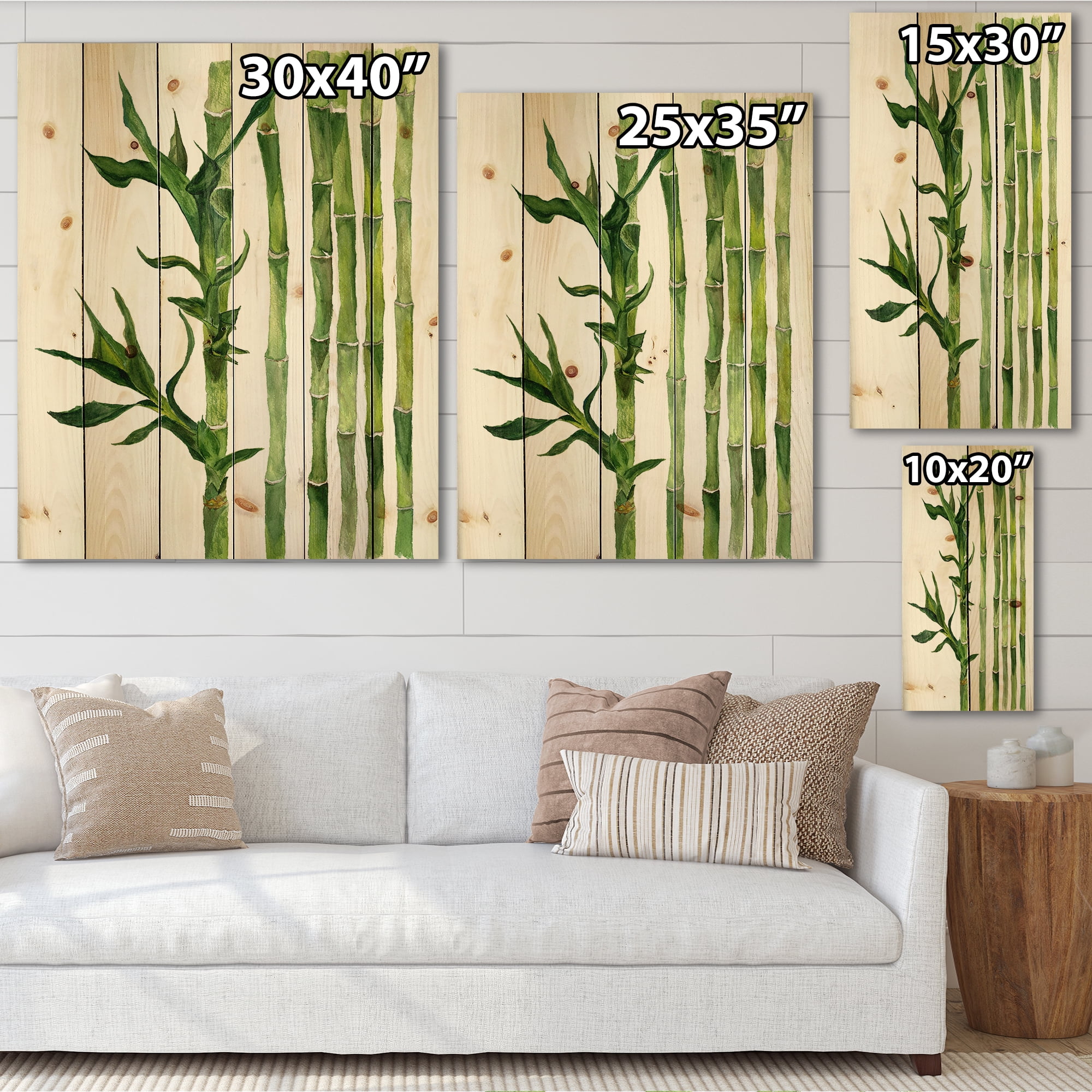 Designart 'The Forest of Bamboo Branches III' Tropical Print on Natural Pine Wood