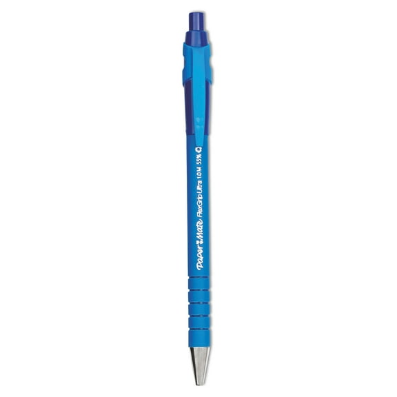 Paper Mate® FlexGrip Ultra™ Retractable Pens, Medium Point, 1.0 mm, 55% Recycled, Blue Barrel, Blue Ink, Pack Of 12 Pens