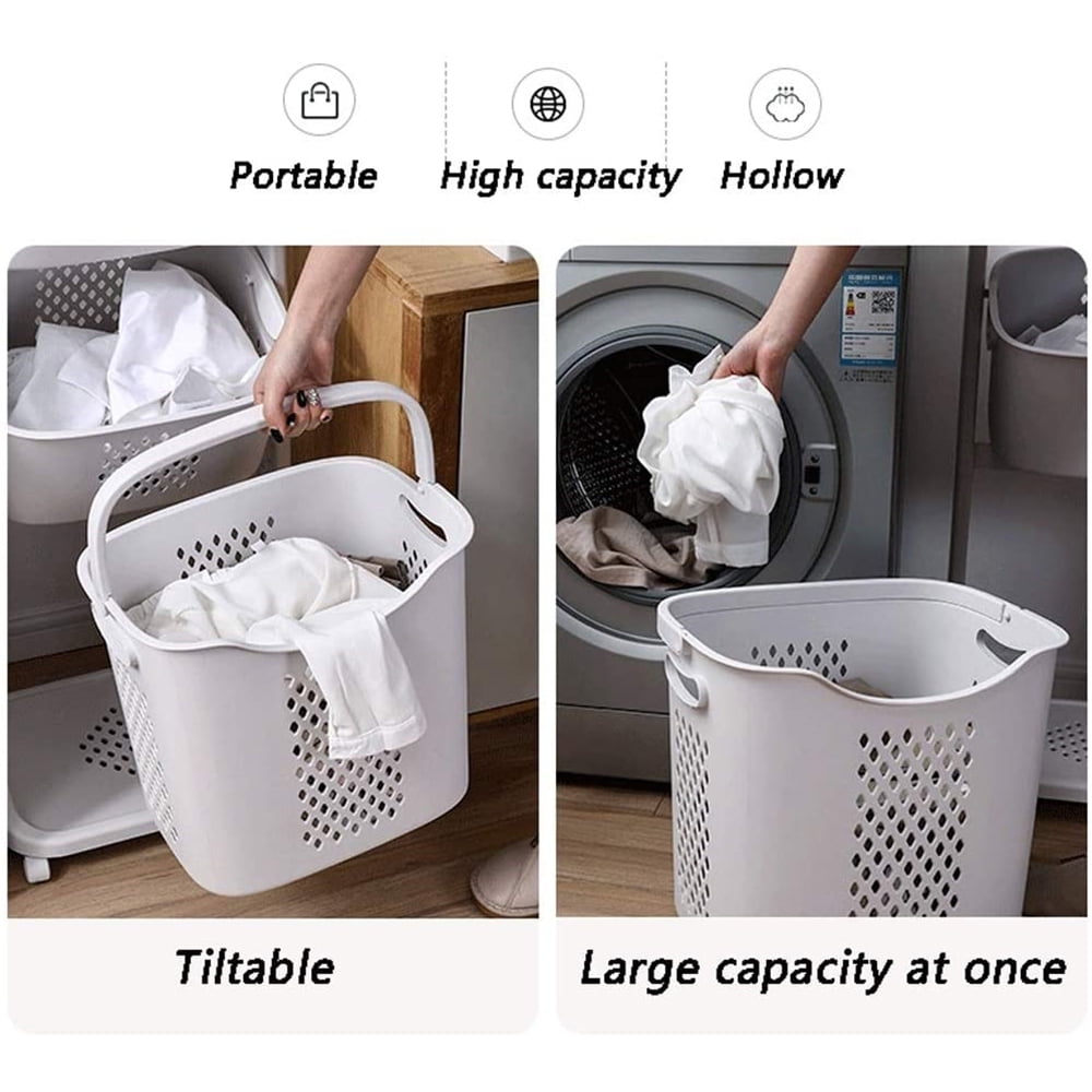 Rolling Laundry Hamper Cart with Wheels, 3 Tier Laundry Baskets, Clothes Hamper with Portable Storage Baskets, 17.3*12.99*43.3 inches, White