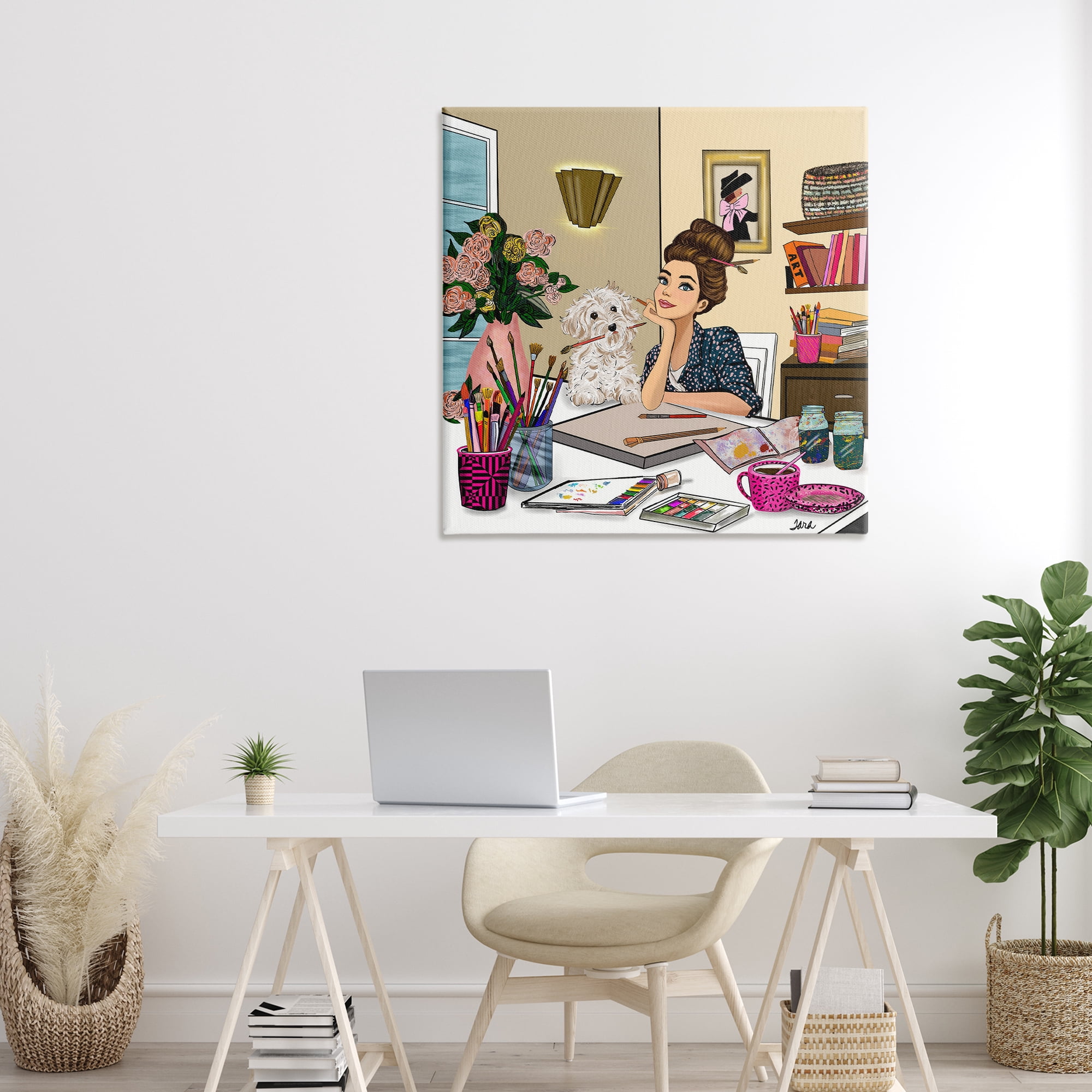 Stupell Industries Creative Art Girl at Desk Canvas Wall Art, design by Tara Boone