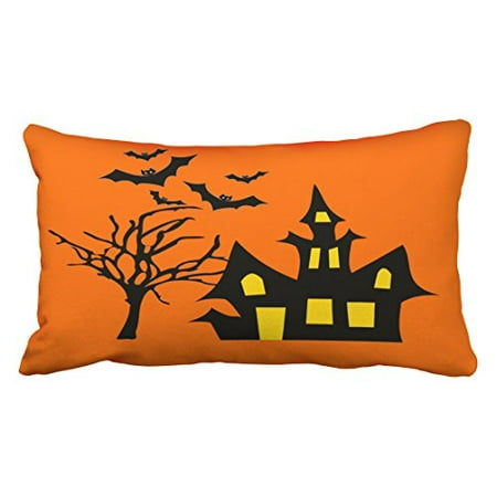WinHome Halloween Spooky Halloween Night Lit Haunted House Tree Bats Throw Pillow Covers Cushion Cover Case 20X30 Inches Pillowcases Two (Reba Best Lil Haunted House In Texas)