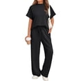thumbnail image 3 of Women'S Two-Piece Casual Suit Travel Sportswear Short-Sleeved Wide-Leg Casual Sports Suit Black Suit M, 3 of 7