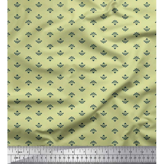 Soimoi Polyester Crepe Fabric Dot & Blue Small Motif Shirting Decor Fabric Printed Yard 42 Inch Wide
