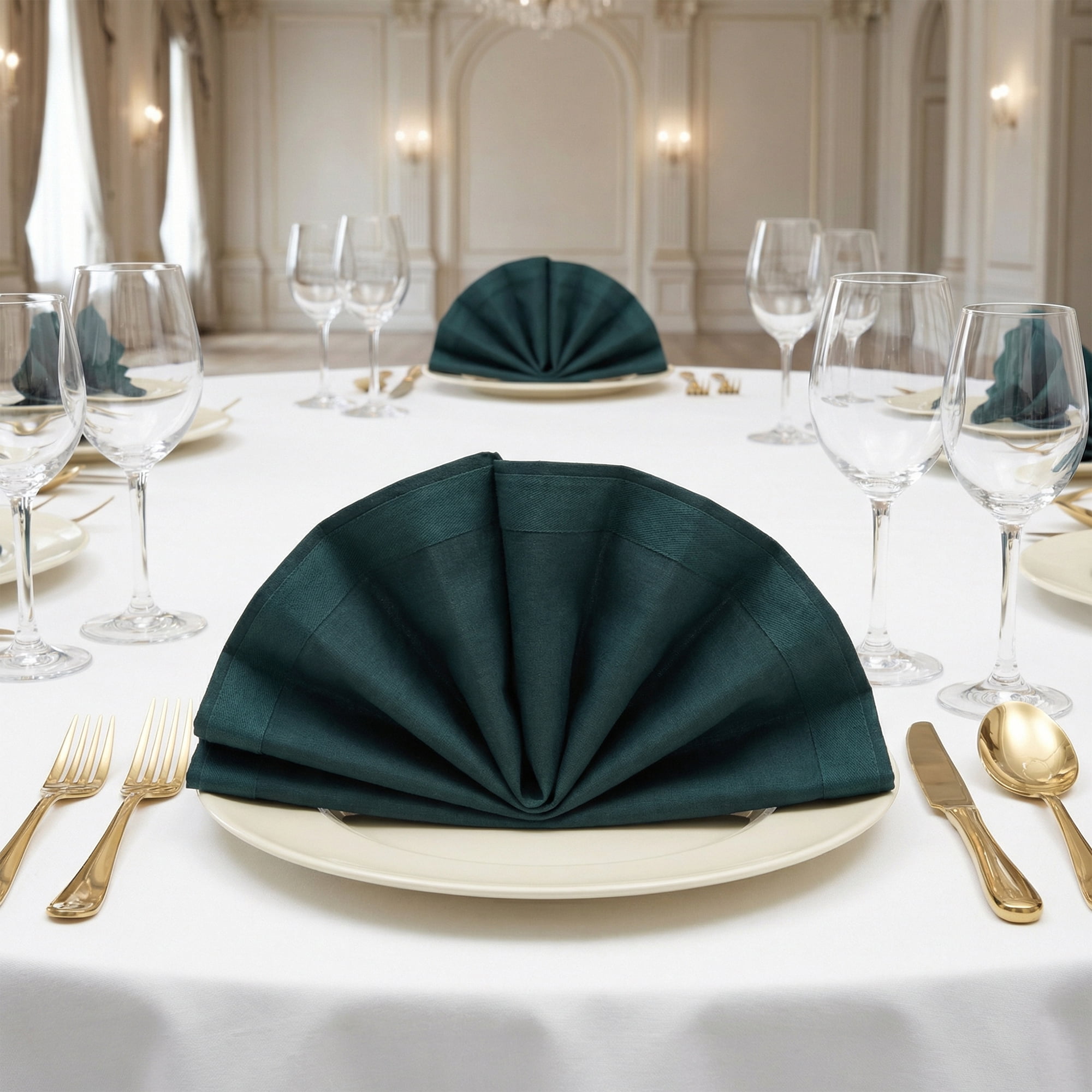 Unique Bargains 12Pcs Cotton Washable Elegant Cloth Napkins Dark Green 16x16inch
