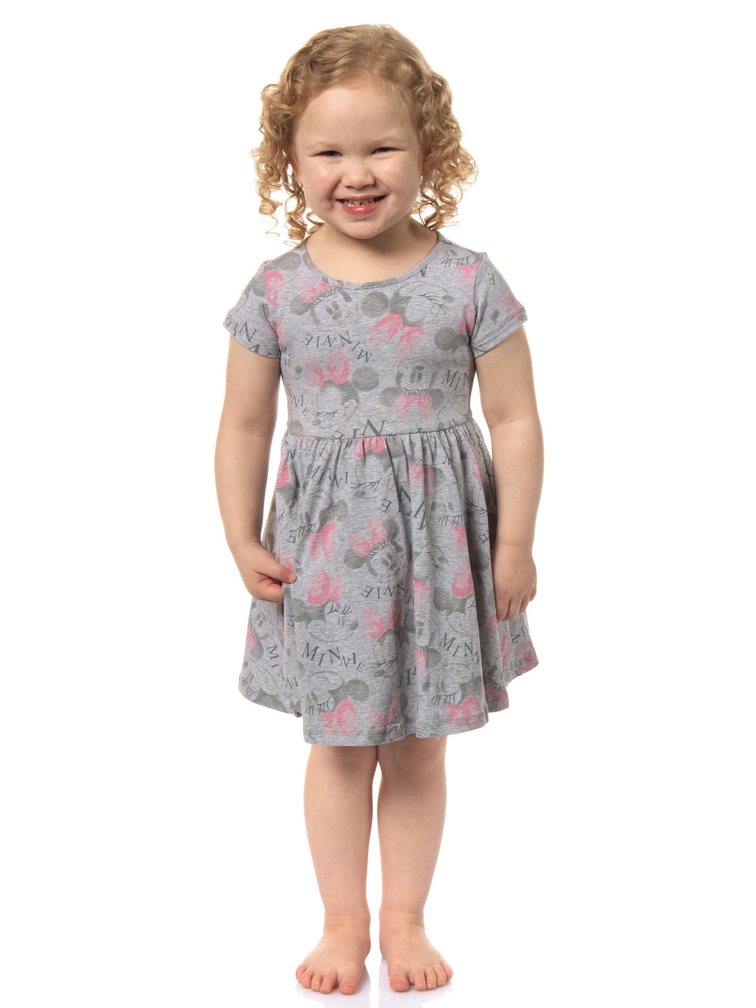 Disney Toddler Girls' Minnie Mouse Pink Bow Allover Print Design Dress