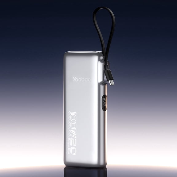 Yoobao Power Bank 100W 2-Way Super Fast Charging with LED Display, 20000mAh Laptops Portable Charger with Built-in Cables, 3 Outputs 2 Input Battery Pack Compatible with iPhone iPad Samsung, Silver
