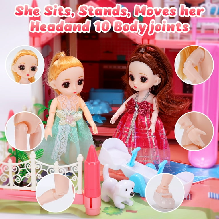 JoyStone Play Dollhouse with Doll Toy Figures, 14 Rooms Furniture
