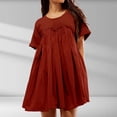 thumbnail image 2 of Dress for Women Summer Pleated Mini Dress Crew Neck Short Sleeve Tunic Dress with Pockets, 2 of 5
