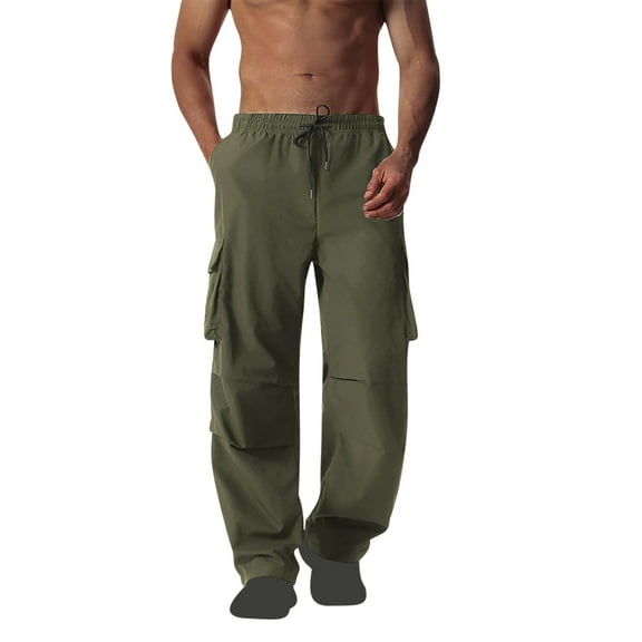 Mens Cargo Pants Drawstring Elastic Waist Y2K Sweatwear Comfort Casual Baggy Relaxed Fit Long Trousers Beach Gym Workout Running Casual Sweatpant with Mutil Pockets