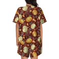 thumbnail image 6 of Fuzoiu Pumpkin Leaf Daisy Print Women's Short-Sleeved Pajama Set,Lounge Sleepwear Set,Womens Pajama Sets 2 Piece,Button-Up Top and Shorts with Pockets-Medium, 6 of 7